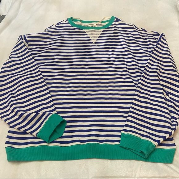 New! Free People Classic stripe pullover Blue White Sweatshirt M 2354 - Picture 4 of 10